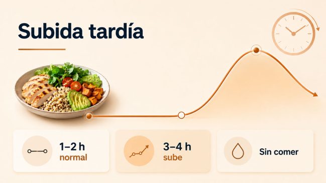Curva de glucosa estable durante una o dos horas que aumenta a las tres o cuatro horas