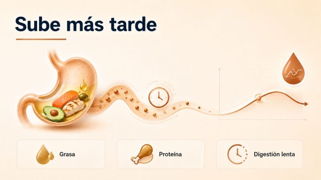 Digestión lenta de grasas y proteínas antes de una subida posterior de glucosa