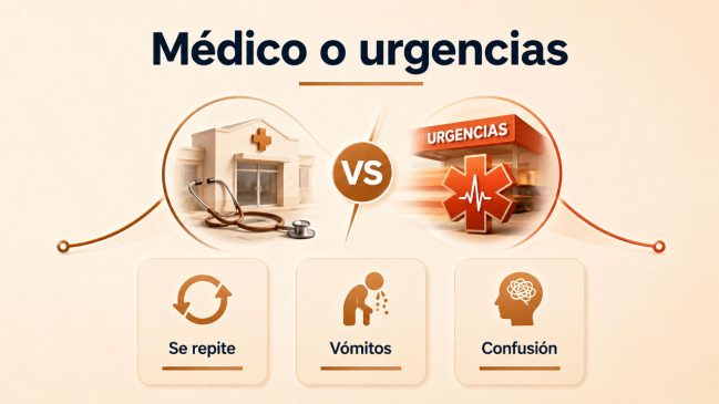 Comparación entre consulta médica y urgencias ante vómitos, confusión o episodios repetidos