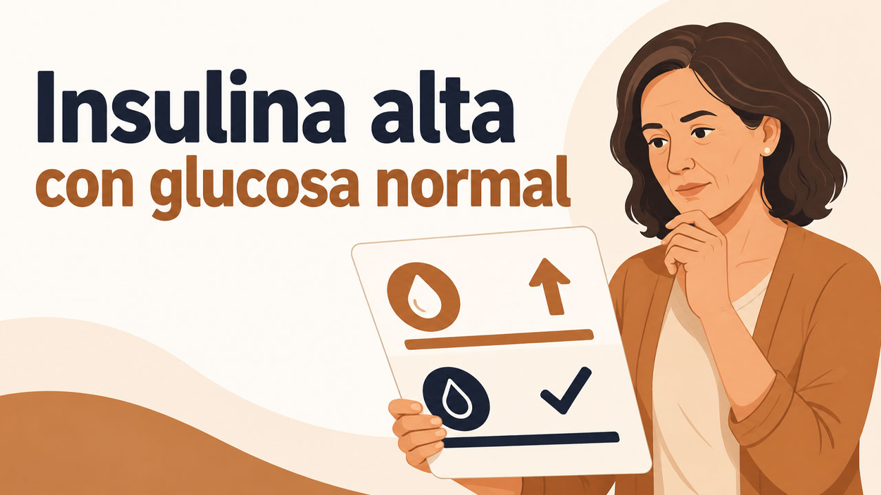 Mujer revisando un informe con insulina elevada y glucosa normal